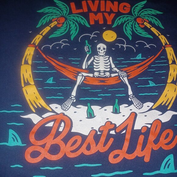 DOM Men's Tee "Living My Best Life" L Navy - Picture 2 of 4